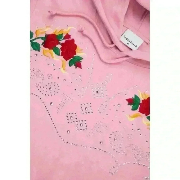 Teddy Fresh Pink Rhinestone Cowboy Hoodie size Medium in excellent condition - Picture 3 of 9